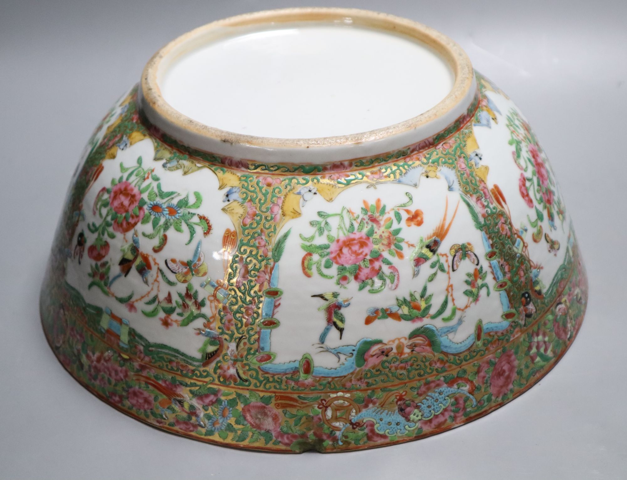 A 19th century Canton famille rose punch bowl, diameter 35cm